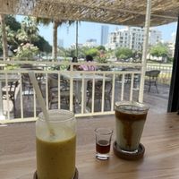 Drinks with a view (exotic smoothie and pistaccio latte)  at Planet Terra in Dubai