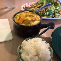Yellow curry with tofu and nut medley salad at Tina's Garden Gourmet Cafe in Hilo