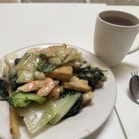 Crispy chow fun with green Jasmine tea   at Loving Hut - Sunset District in San Francisco