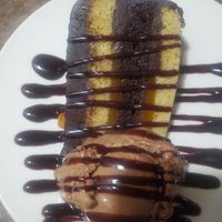 Vegan jaffa cake with vegan chocolate icecream at Casa Bella in Keswick