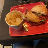 Vegan burger with yuca crisps  at Solar in Fuerteventura