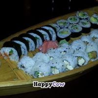 sushi boat special with 4 types of vegan sushi. sweet potato, cucumber, spicy tofu... at Thai Samurai in Trinity