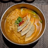 Tofu dumplings in the vegan ramen!! at Das Kimchi in Vienna