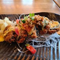 Deep fried vegan sushi topped with mango sauce at Büffel & Koi in Stuttgart