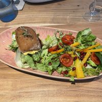 Beyond meat burger with vegan cheese and side salad  at Energetic Life  in Stuttgart