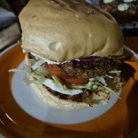 Falafel burger (I also had the tofu fish burger, not pictured, and it was excellent) at Vegan Ti Burguer  in Rio De Janeiro