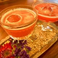 Smokey Mezcal cocktail and hibiscus cocktail   at Mezcal & Sal in Puerto Vallarta