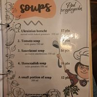 English menu at Pod Przykrywką in Wroclaw