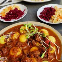 Goulash and tofu pierogi at Pod Przykrywką in Wroclaw