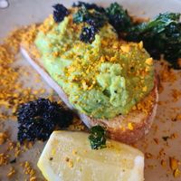 Avo smash, vegan option at Cafe Qu Bah in Morwell