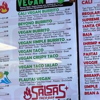 Vegan items are cooked on shared kitchen equipment and in a shared fryer.   at Salsas Taco Bar in Santa Cruz