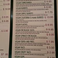 Vegan menu at Salsas Taco Bar in Santa Cruz