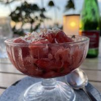 Vegan coconut sorbet dessert.  at CanoeHouse in Waimea