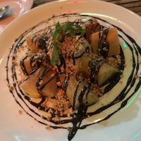 Pineapple spring rolls, with choco-peanuts and ice cream. Excellent end to the meal.  at The Angels in Koh Lanta