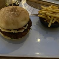 Homemade burger with fries  at Semsa Beach in Calpe