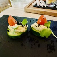 Appetiser - cucumber with hummus - very nice!  at Semsa Beach in Calpe