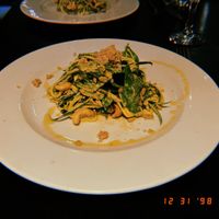 zucchini noodles in I believe a tahini dressing, cashews, dates, spinach, fresh herbs at Crucina Restaurante in Madrid