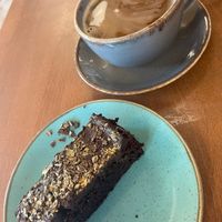 200 deg coffee, oat milk and “choc a lot” cake at North Sea Observatory in Chapel St Leonards