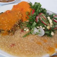 An example of a lunch dish at Govinda's. Veggie patty, quinoa, salad.  at Govinda Lila in Cusco