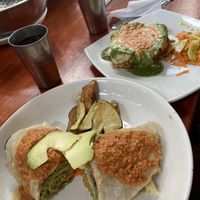 Falafel wrap and the lasagna  at Govinda Lila in Cusco
