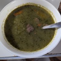 Soup with soya meat at Govinda Lila in Cusco