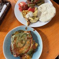Lasagna (highly recommend!) and falafel pita  at Govinda Lila in Cusco