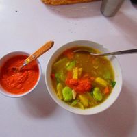 Soup with Hot Sauce at Govinda Lila in Cusco