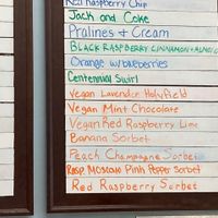 July 2022 - seven options are vegan, listed in orange.  at Chill Artisan Ice Cream in Akron