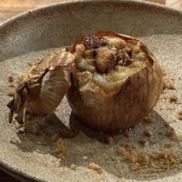 Baked stuffed onion. Wow!  at natuRe waikiki in Honolulu