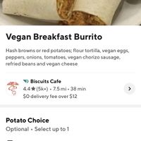 Vegan Breakfast Burrito  at Biscuits Cafe in Surprise