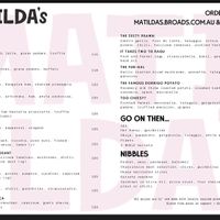 Menu  at Matilda's in Nambucca Heads