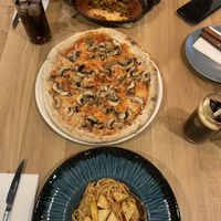 Fungi pizza. Pasta Neapolitana  and lasagna   at Vegan Garden Budapest in Budapest