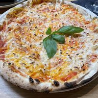 Delicious Quattro Formaggio pizza - YES ITS VEGAN!!!!  at Vegan Garden Budapest in Budapest