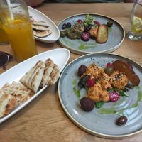 Hummus with fresh (delicious) pita at Vegan Garden Budapest in Budapest