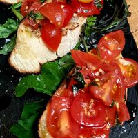 Tomato bruschette at Vegan Garden Budapest in Budapest