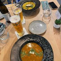 We had pumpkin soup with pear - great combination and goulash with bacon - both delicious❤️  at Vegan Garden Budapest in Budapest