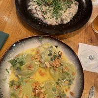 Spinach and feta green ravioli and risotto   at Vegan Garden Budapest in Budapest