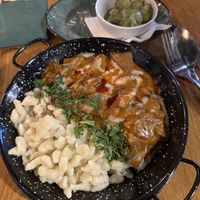Forest Paprikash (mushrooms) with pickled cucumbers  at Vegan Garden Budapest in Budapest