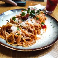 Pomodoro spaghetti at Vegan Garden Budapest in Budapest