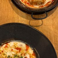 Goulash (this was the worst plate - just broth and some beans in it) + savory pancake, which was not so bad but definitely not good.  at Vegan Garden Budapest in Budapest