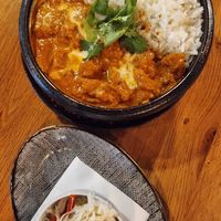 Vg butter chicken with rice and csalamádé - pickles at Vegan Garden Budapest in Budapest