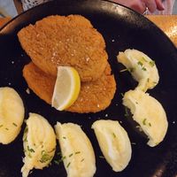 Vg schnitzel with mashed potato at Vegan Garden Budapest in Budapest
