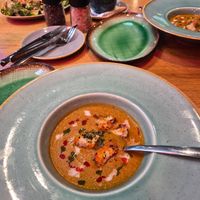 Moroccan lentil soup devided for two at Vegan Garden Budapest in Budapest