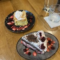 Vegan cream cake and black Forrest cake  at Vegan Garden Budapest in Budapest