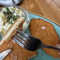 Wiener snitzel with potato saladd  at Vegan Garden Budapest in Budapest