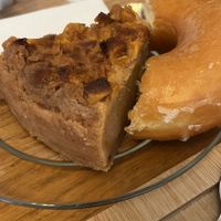 apple cake, and a doughnut  at Fika Coffee in Barcelona