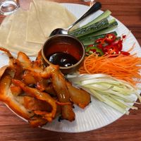 Peking duck rolls (before rolling)  at Hochi Mama in Richmond