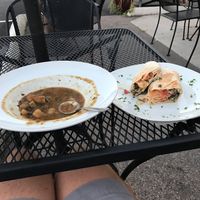 lentil soup and fiery falafel wrap. at Mezza Mediterranean Grill in Mystic