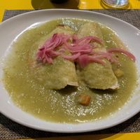 Enchiladas with green (sour) sauce at La Lupe Cantina in Lanzarote