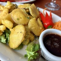 Bhajia—seasonal veggie fritters! Gluten-free, too!  at Spice Malabar in Clifton Park